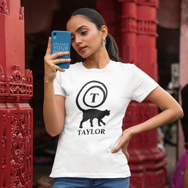 T-shirt Nom du monogramme Kitty initial Chat Lover Blanc N (Créateur téléchargé)