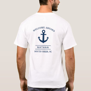 T-shirt Nom du monogramme personnalisé Marine Blue Welcome