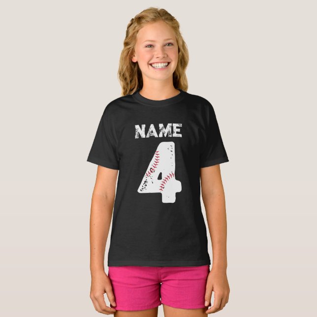 T-shirt Nom et numéro 4 Baseball, Baseball Team (Devant entier)