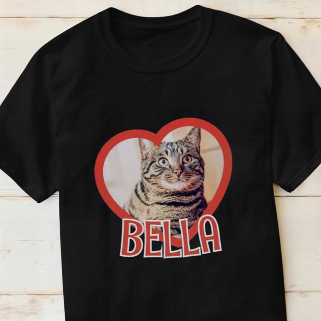 T-shirt Nom et photo du coeur simple et moderne du chat (Créateur téléchargé)