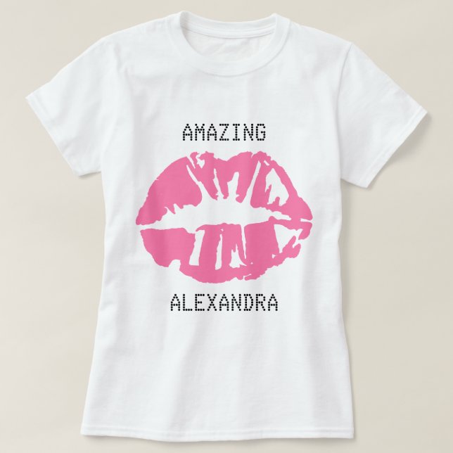 T-shirt Nom Extraordinaire Kiss Lipstick Customisé Fille R (Design devant)