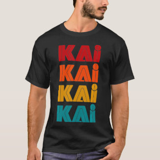 T-shirt Nom Kai, Prénom Rétro Police Inline Colorée
