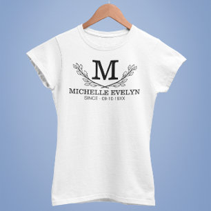 T-shirt Nom noir et blanc personnalisé Monogramme Age