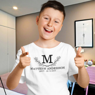 T-shirt Nom noir et blanc personnalisé Monogramme Age