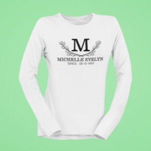 T-shirt Nom noir et blanc personnalisé Monogramme Age