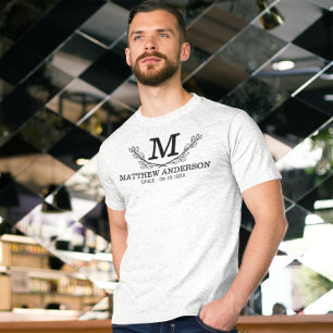 T-shirt Nom noir et blanc personnalisé Monogramme Age