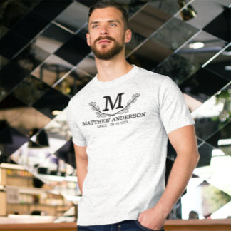 T-shirt Nom noir et blanc personnalisé Monogramme Age