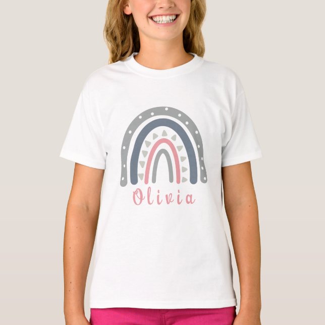T-shirt Nom personnalisé avec Cool Boho Rainbow (Devant)