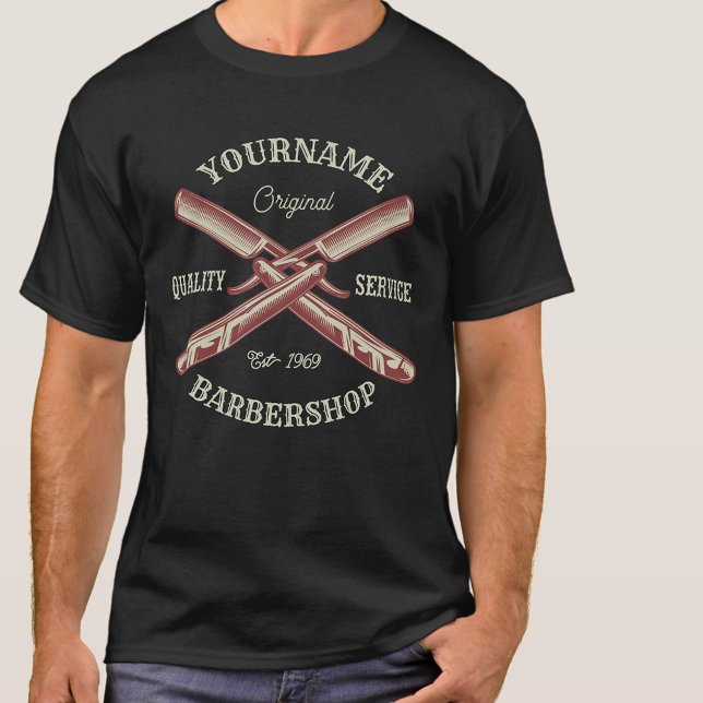 T-shirt NOM PERSONNALISÉ Barber Droit Razor Barbershop (Créateur téléchargé)
