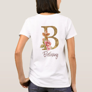 T-shirt Nom personnalisé Blush rose doré lettre B