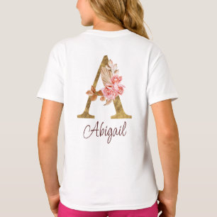 T-shirt Nom personnalisé Blush Rose Gold Foncé Lettre A