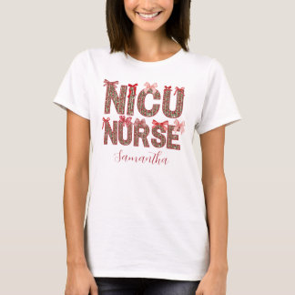 T-shirt Nom personnalisé Bow NICU Nurse Christmas Shirt