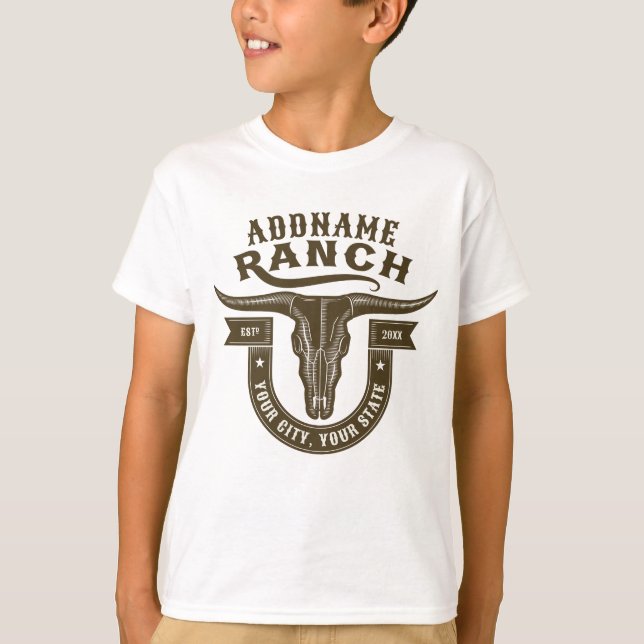 T-shirt NOM personnalisé Bull Steer Skull Western Ranch (Devant)