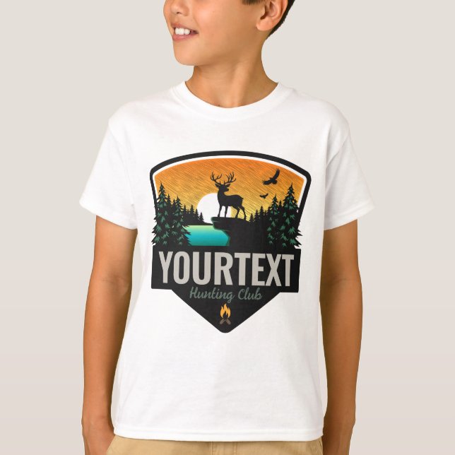 T-shirt NOM personnalisé Chasse aux wapitis Coucher de sol (Devant)