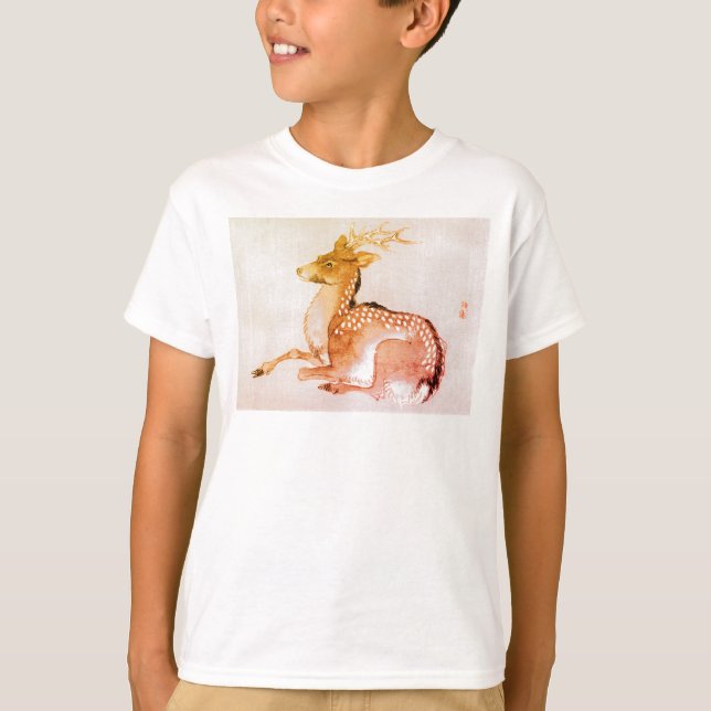 T-SHIRT NOM PERSONNALISÉ DEER JAPONAIS WOODBLOCK IMPRIMER  (Devant)