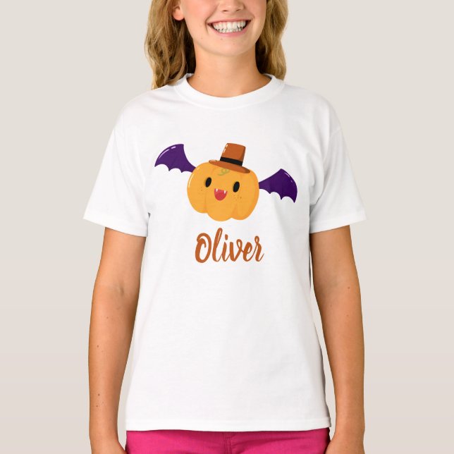 T-shirt Nom personnalisé du Citrouille orange migre Hallow (Devant)