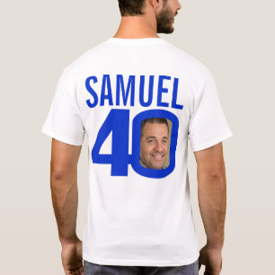T-shirt Nom personnalisé et bleu modèle photo à 40 ans