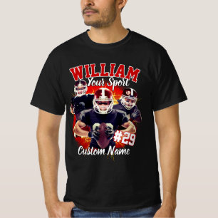 T-shirt Nom personnalisé Football Trois Photo Noir et Roug