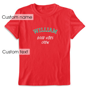 T-shirt Nom personnalisé Good Vibes Crew Red Green Graphic