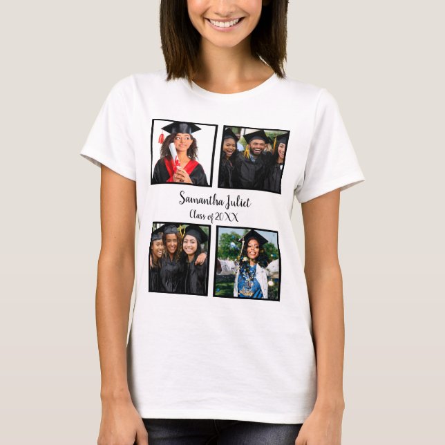 T-shirt Nom personnalisé Graduate 4 Photo Collage (Devant)