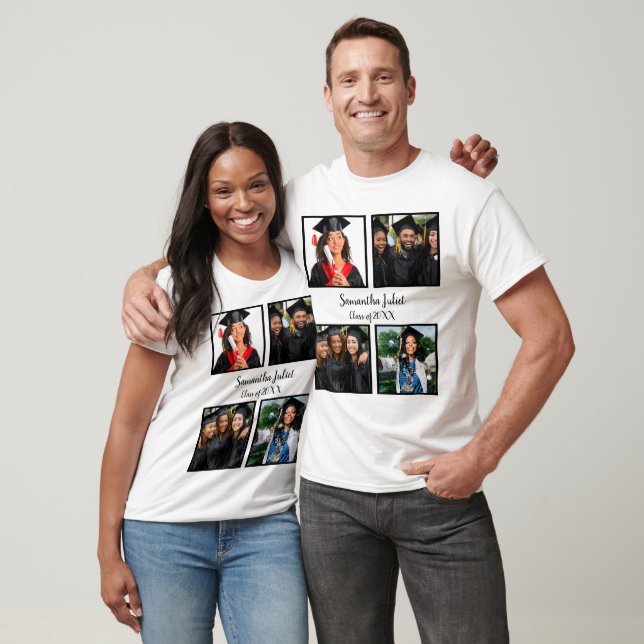 T-shirt Nom personnalisé Graduate 4 Photo Collage (Unisexe)