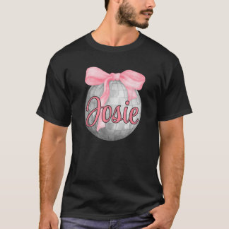 T-shirt Nom personnalisé Josie Coquette Bow Pink Disco Ba