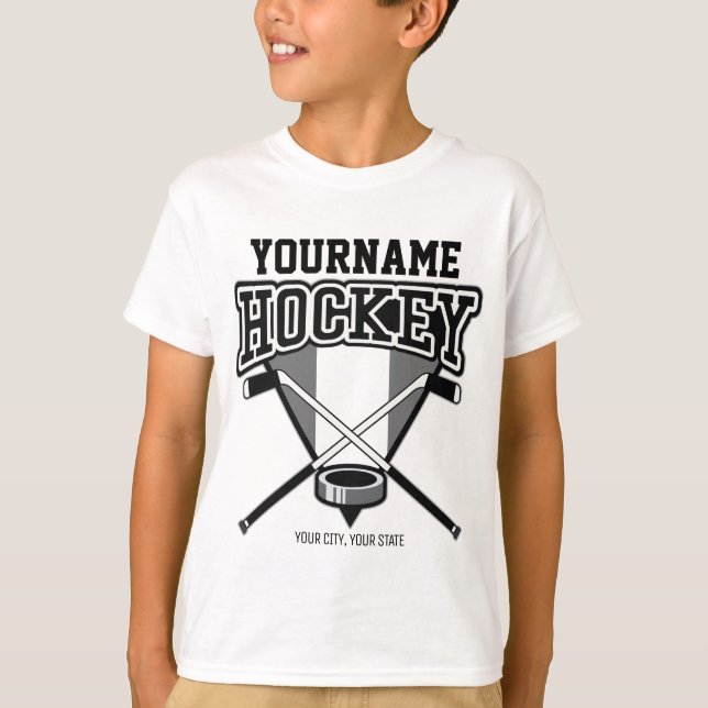 T-shirt NOM Personnalisé Joueur de hockey Stick Puck Team (Devant)