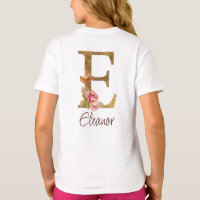 Nom personnalisé Lettre E Rose Pâle Feuille d'Or