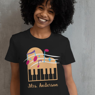 T-shirt Nom personnalisé Piano Music Enseignant Noir