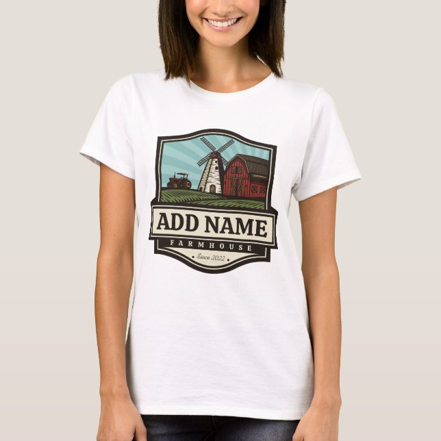 T-shirt NOM personnalisé Rustic Farmhouse Vieux moulin à v (Devant)