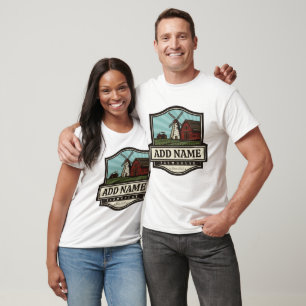 T-shirt NOM personnalisé Rustic Farmhouse Vieux moulin à v