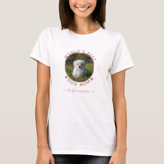 T-shirt Nom photo du chien mignon Empreintes de pattes ros (Devant)