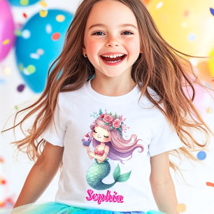T-shirt Nom rose personnalisé de sirène 