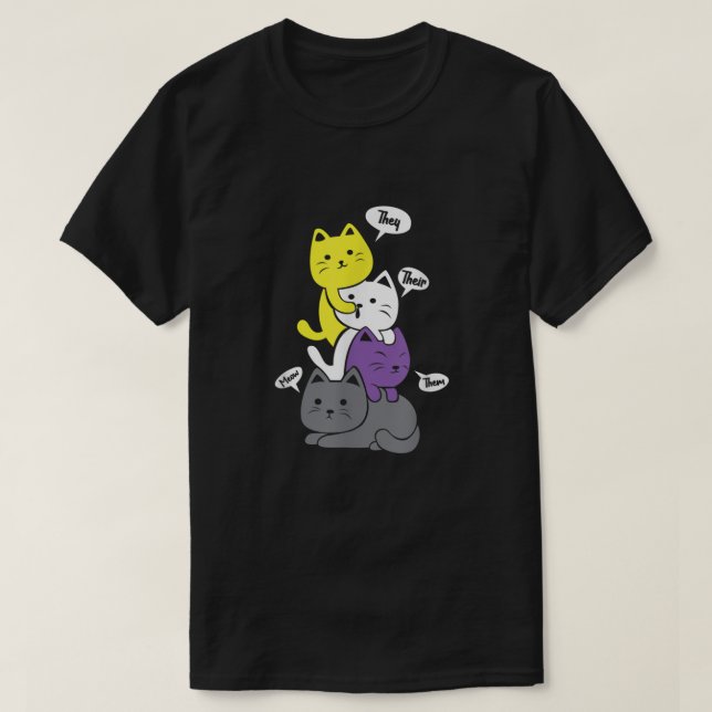 T-shirt Non-binaire Ils Leur Eux Meow mignon Non Binary Fl (Design devant)