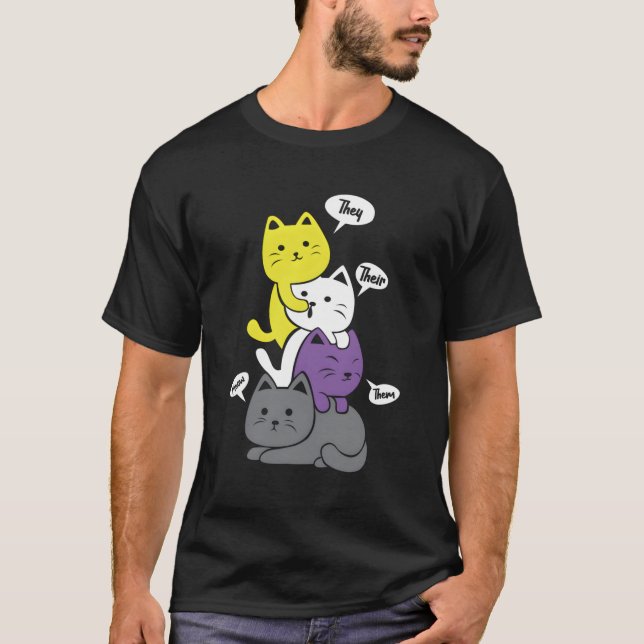 T-shirt Non-binaire Ils Leur Les Meow Non-Binary Drapeau K (Devant)