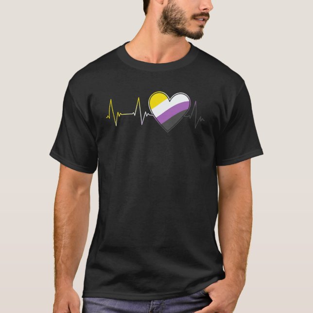 T-shirt Non Binary Heartbeat Pride Month   Nonbinary EKG P (Devant)