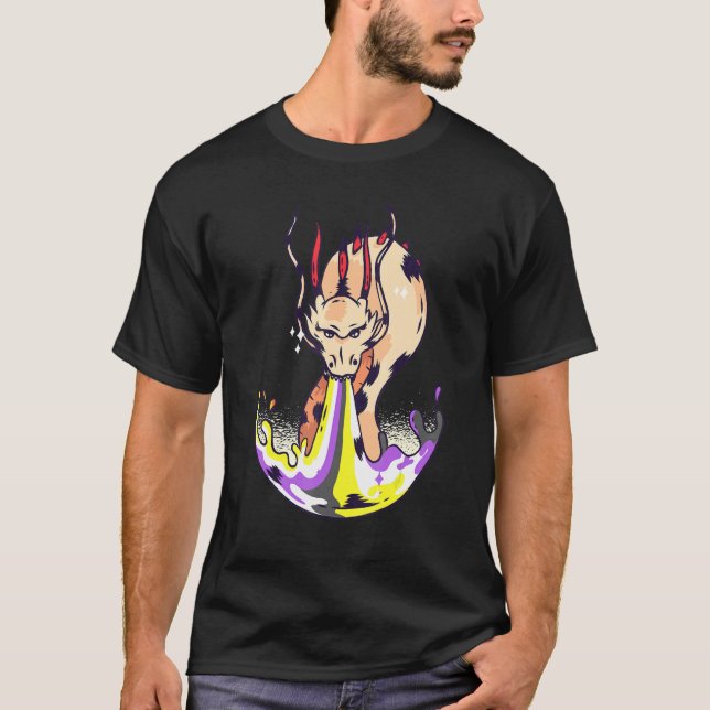 T-shirt Nonbinary Dragon FIre LGBTQ Nonbinary Flag Nonbina (Devant)