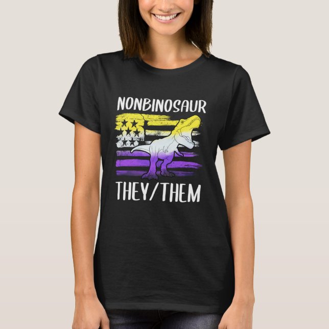 T-shirt Nonbinosaur They Them Non Binary Pronouns Dinosaur (Devant)