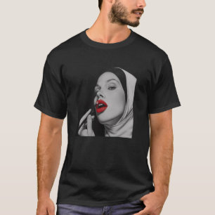 T-shirt nonne rebelle avec du rouge à lèvres, nonne rebell