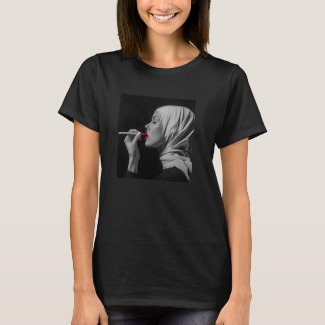 T-shirt nonne rebelle avec rouge à lèvres, nonne rebelle (Devant)