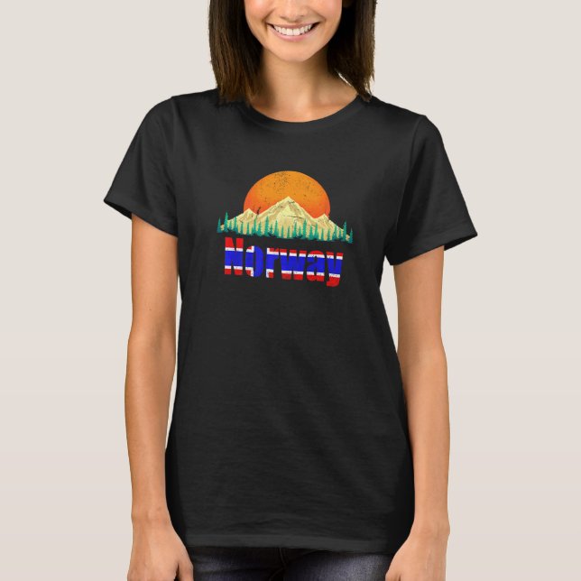 T-shirt Nordic Country Norwegian Flag Mountains Sunset Nor (Devant)