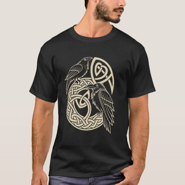 T-shirt Norse Knotwork Ravens u2013 Huginn & Muninn Viking (Devant)