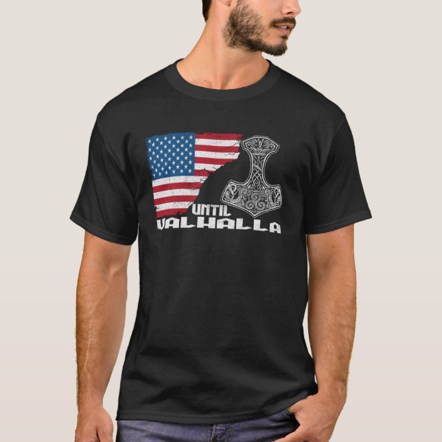 T-shirt Norse Mythologie Tham Hammer USA Drapeau Jusqu'à V (Devant)