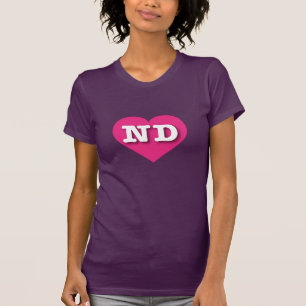 T-shirt North Dakota Hot Pink Heart - J'aime ND