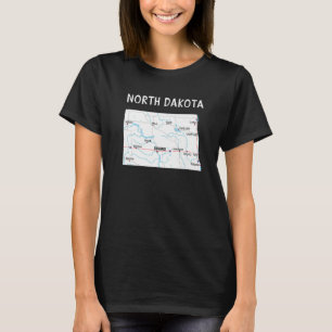 T-shirt North Dakota Us State Map Highways Waterways Major