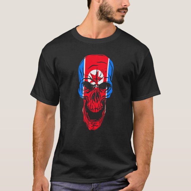 T-shirt North Korea Flag Colours Skull (Devant)