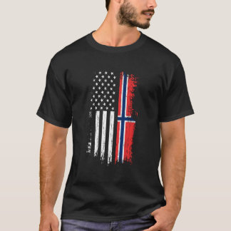 T-shirt Norvégien Américain Flag Pride Norvège Usa