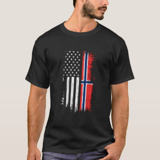 T-shirt Norvégien Américain Flag Pride Norvège Usa