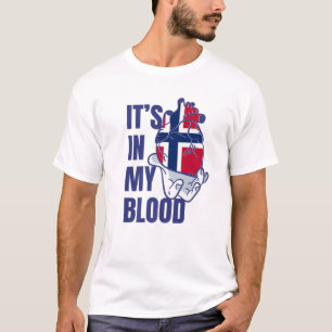 T-shirt Norvégien Drapeau Coeur Veines Sang Main Norvège