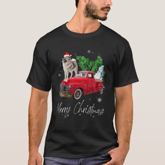 T-shirt Norvégien Elkhound Dog équitation Camion Rouge Noë (Devant)
